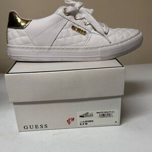Guess Quilted Sneakers in White and Gold